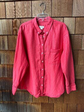 Anthropologie Maeve Red Linen Long Sleeve Button Front Shirt - Women's X-Large
